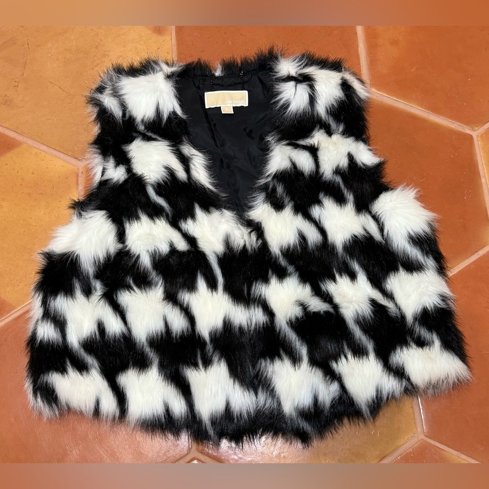 Michael Kors Black and White Faux Fur Vest Size XL